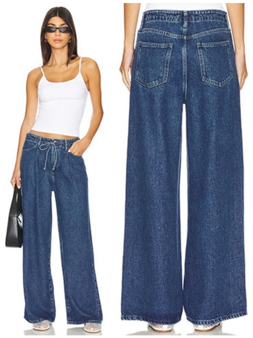 Frame Denim Wide-Leg Super Drape Jeans High Rise in Ghost Blue Denim Size 33